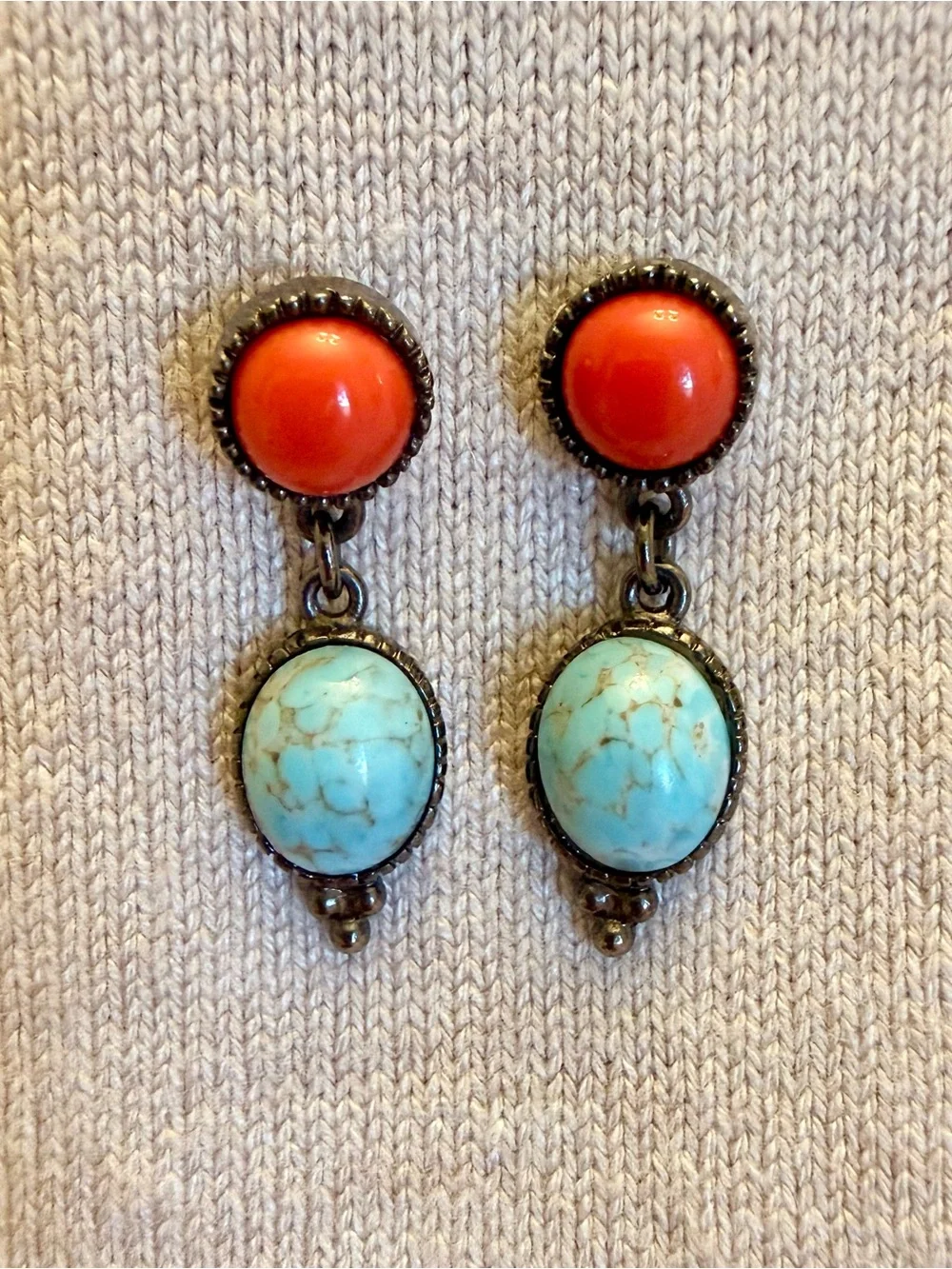Faux Turquoise and Faux Coral Statement Necklace with Matching Earrings